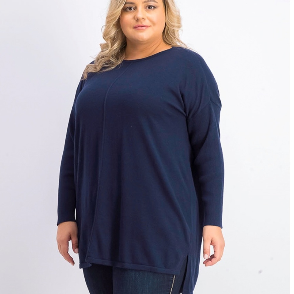 Style & Co Plus Size Seamfront Mixed Media Thin Navy Tunic Sweater Size 1X